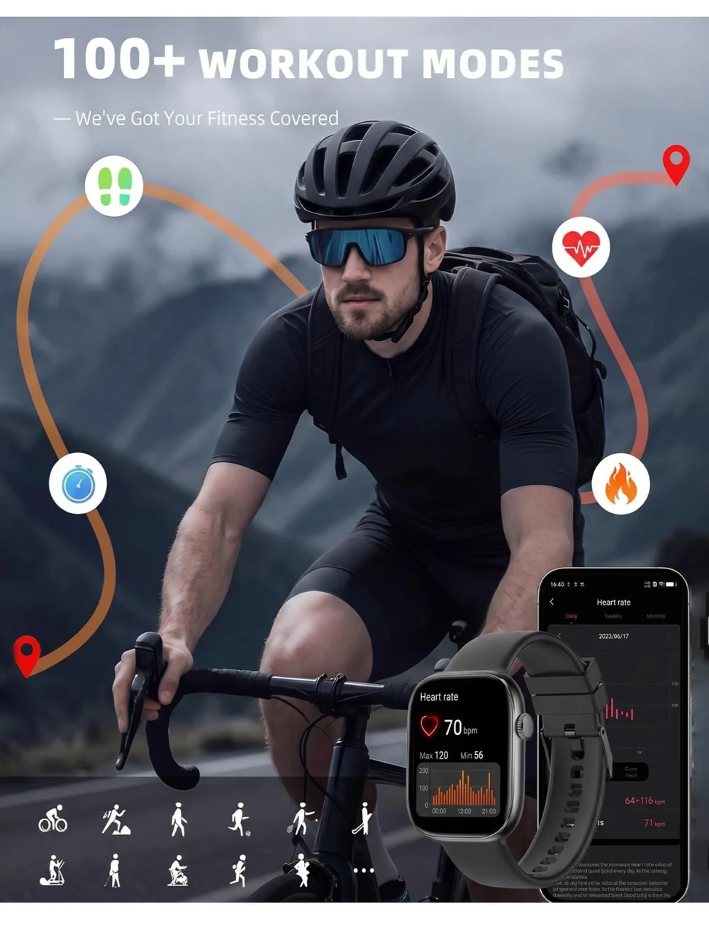 Black Smartwatch with Silicone Band - Touchscreen 1.83